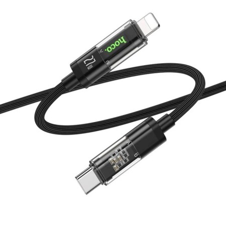 Hoco U116, Type -C cable - Lightning, 1.2 m, transparent, fast charging, nylon braid, black