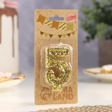Candle in the cake "Squeezes", number "5", gold, 6.5x4-2