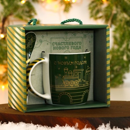 Ceramic set “Happy New Year”: 350 ml mug, spoon, green color-6