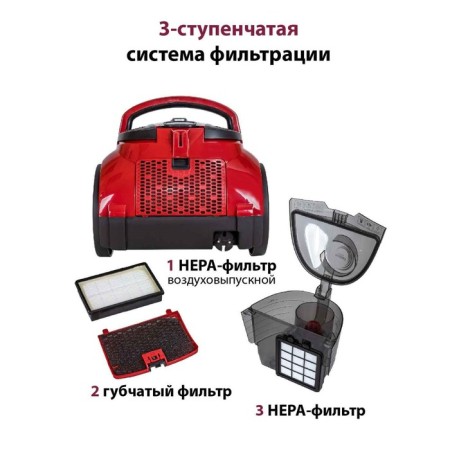 Pioneer VC345C vacuum cleaner, cyclone, 2100W, 2 l, red color-1