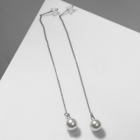 Earrings with pearls "chains" pea, color silver-1
