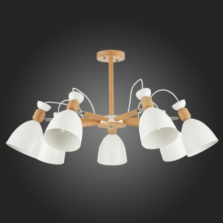 Ceiling EVOLUCE lamp. Sle103802-07. Balcamo. 7x60 watts, E27, 75x75x45 cm, color light wood, white-4