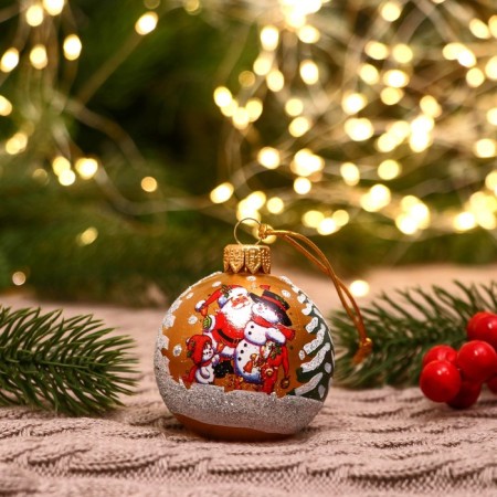 Christmas ball D-6 cm "Snowman and children" manual painting, gold