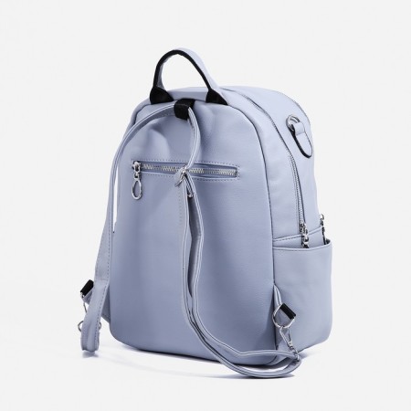 Women's backpack made of artificial leather with a zipper, 4 pockets, bag, gray-blue color-2