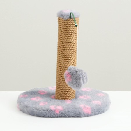 Clog for kittens on a stand, 30 x 24 x 35 cm, jute, dark gray with pink paws-2