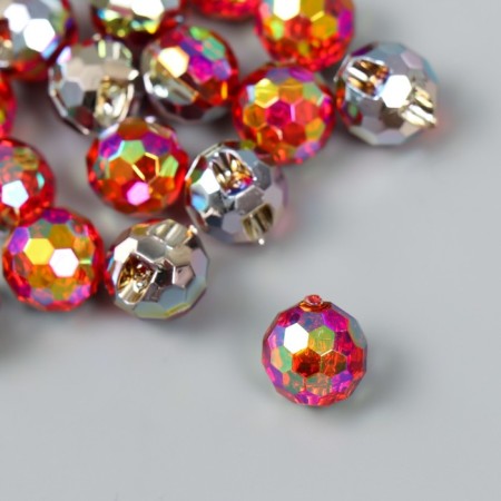 Buttons plastic for creativity 1 puncture "ball holography. Red" set 20 pcs d = 1.2 cm