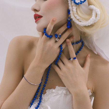 Bracelet "ice" 1 row, blue color in silver, 7 cm-2