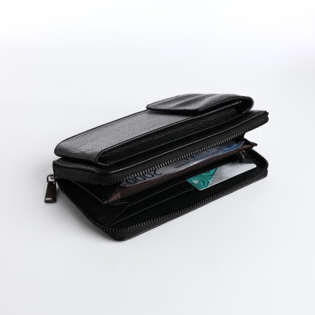 Men's purse-clate on a zipper, pocket for phone, black color-2