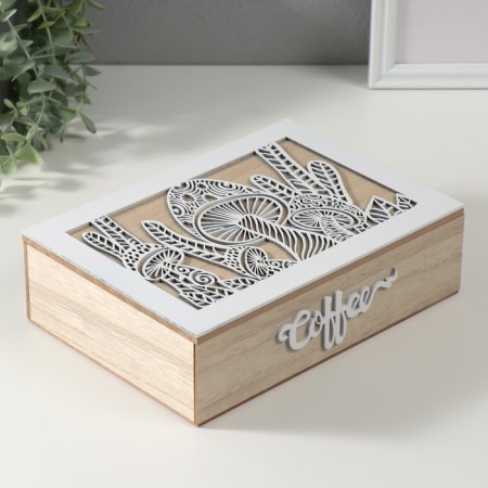 Casket wood 6 divisions "Mushrooms" beige-white 17x24x7 cm-1