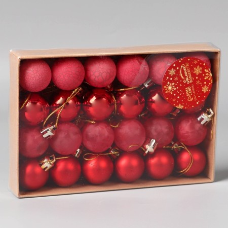 Set of balls plastic D-3 cm, 24 pcs "Tradition" crack, red-1