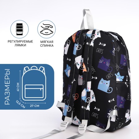 School backpack from textiles on lightning, 3 pockets, black color-1