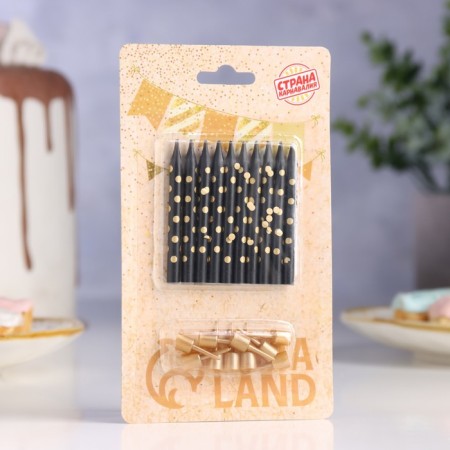 Candles in the cake "Golden pea", 6 cm, 10 pcs, black-6