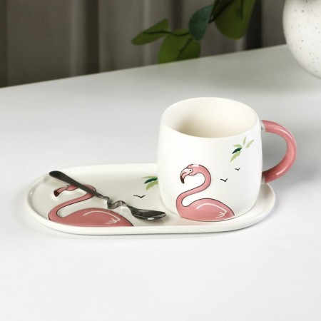 Tea couple ceramic "Tropics", 300 ml, stand 21 × 11.5, spoon-1
