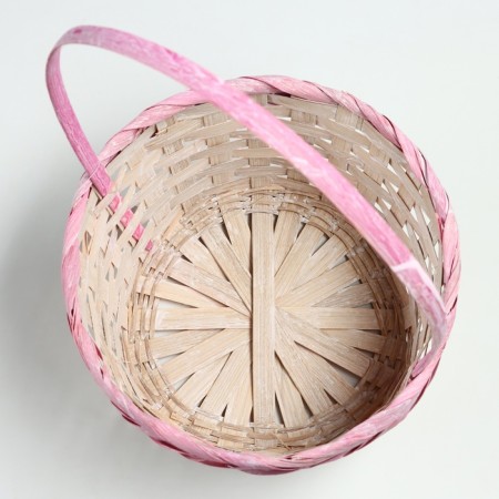 Wicker basket, d21 x 10/34 cm, pink, bamboo-2