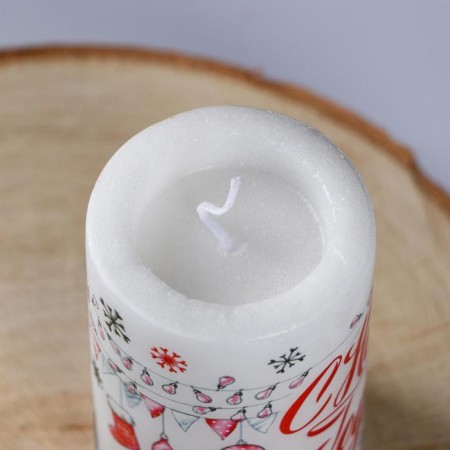 New Year. Candle-cylinder "Happy New Year!", 6x10 cm, 30 hours, 227 g, graphics-3