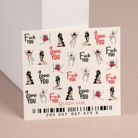 Slider - Fuck You Nail Design, red/black color