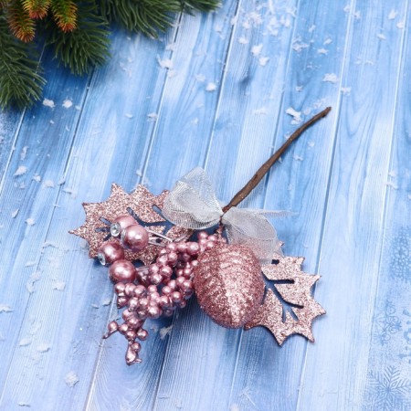 Decor "Winter admiration" berries lump the bow, 21 cm, pink