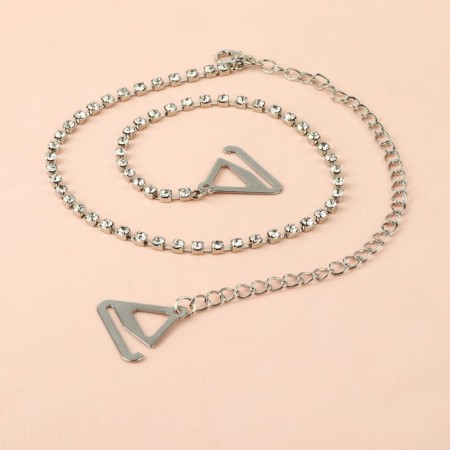Decorative straps with rhinestones, metal fittings, 3 mm, 45 cm, steam, silver color-5