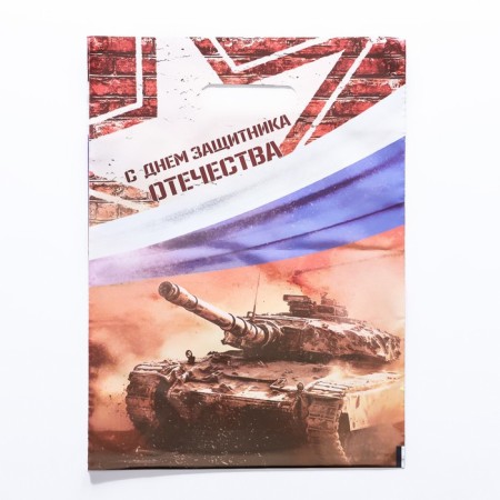 Package "Happy Defender of the Fatherland Day", polyethylene with a cut pen, 30x40 cm, 50 μm