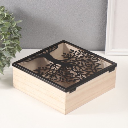 Casket tree with divisions "Time for tea" 20.2x20.2x7.3 cm-3