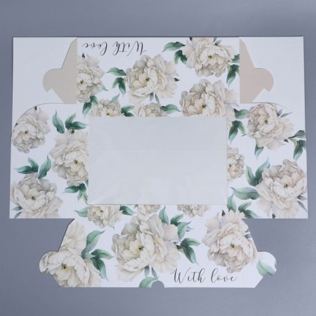 Capcake box, confectionery packaging with a window, 6 cells, “white peonies”, 25 x 17 x 10 cm-3