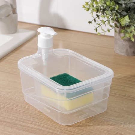 A dispenser for a detergent with a stand for the lobby of a share, a sponge included, 600 ml, 17 × 13 × 14 cm-1