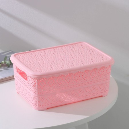 Storage container with a lid "openwork", plastic, 26 × 19 × 11.5 cm, color mix