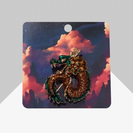 Brooch "Dragon" Bright, brown-green color in gold-1