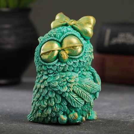 Figure "Owl with a bow" turquoise with gilding, 7x9x7cm