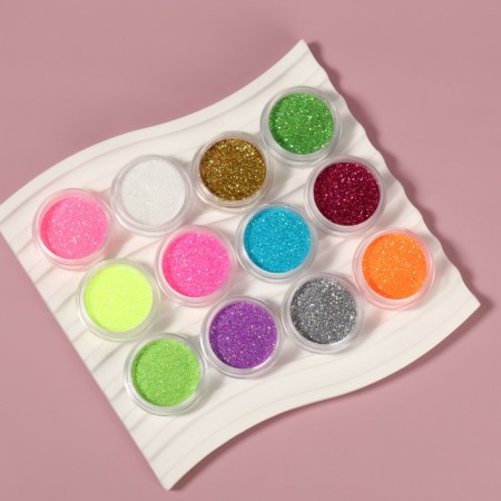 Sparkles for decor, small, in a plastic organizer, a set of 12 jars, multi -colored-2