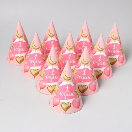 Colling Festive Paper "1 year. Baby ", balls and stars, 16 cm, pink color-3