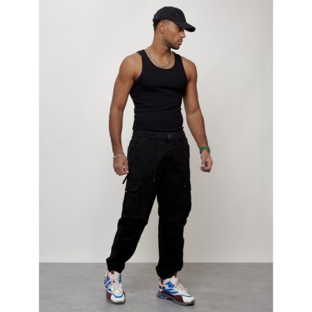 Cargo jeans male, size 48, black color-2