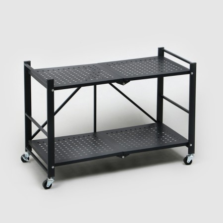 Folding rack on wheels, 2 shelves, 71.5 × 34 × 55, black matte color-1