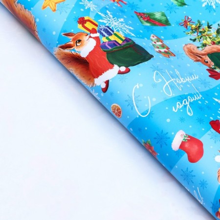 New Year. Paper packaging New Year's glossy "squirrels", 70 x 100 cm.-2