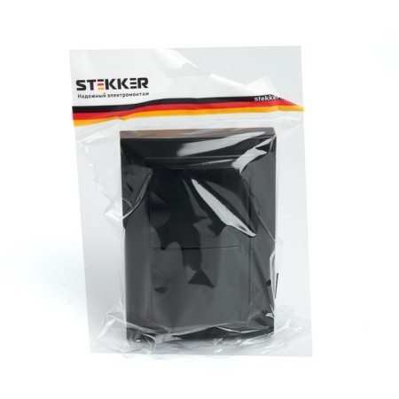 2-seater s/s outlet with a lid, Stekker series Erna, PST16-9015-03, black-6