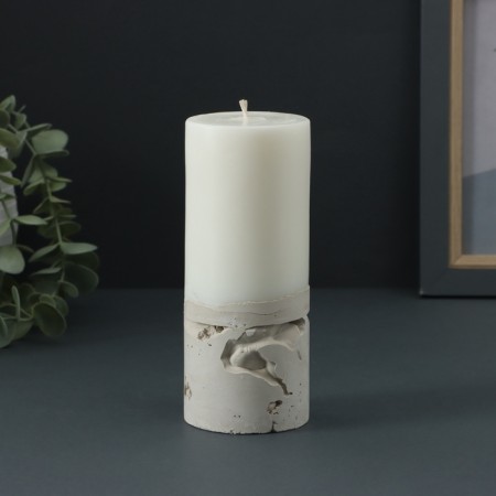 Candle-cylinder "Concrete", 6x15 cm, white-4