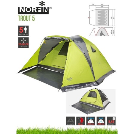 The semi-automatic tent is 5 seats. Norfin Trout 5 NF