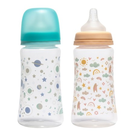 A bottle for feeding with a wide throat and silicone nipple milk, 360 ml, 0+-4