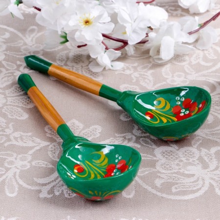 Spoon "Zelenushka", dining room, 19 × 6 cm, Khokhloma, mix-1