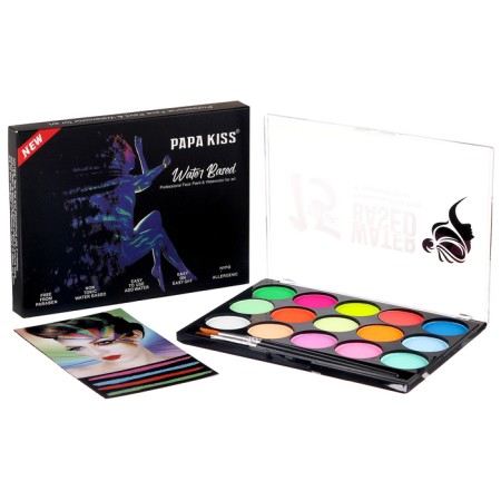 Professional aquagim for the face and body, 15 neon colors + 2 brushes-1