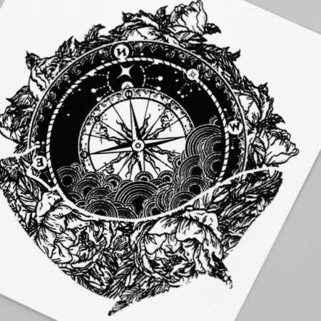 Tattoo on the body Black "Kit and Compass" 8x7.5 cm-2