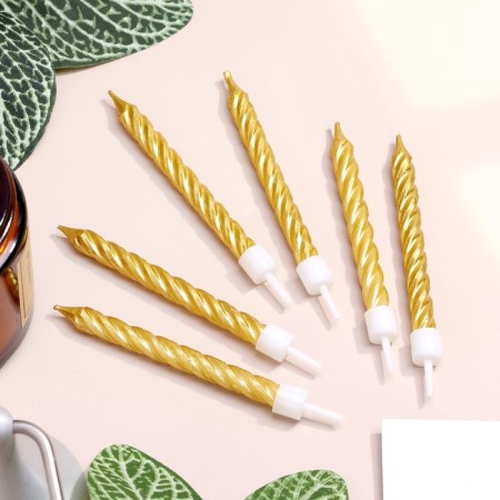 Candles in cake with stands, gold, medium, set 6 pcs, 8 cm