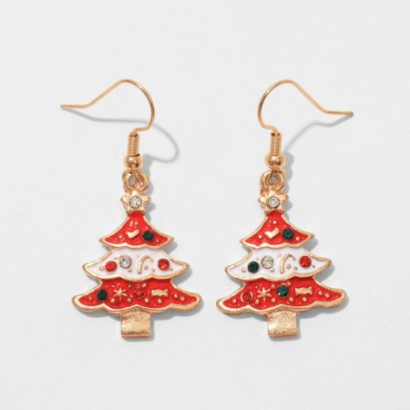 Earrings "Christmas tree" and in jewelry, white-red color in gold