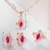 Set 3 objects: earrings, pendant, ring "Edel" rhombus perfection, pink color in gold, 45 cm