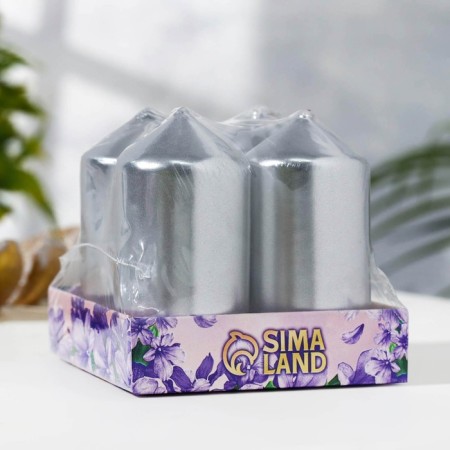 Set of candles "Column", 4 pieces, silver 7x3.8 cm-2