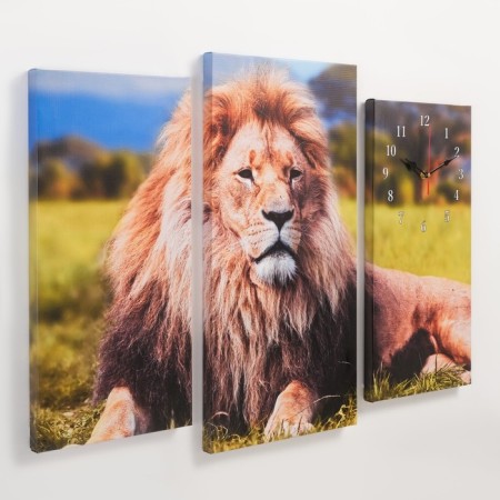 Carty clock is wall-mounted, modular "lion", silent, 60 x 80 cm, triptych-1