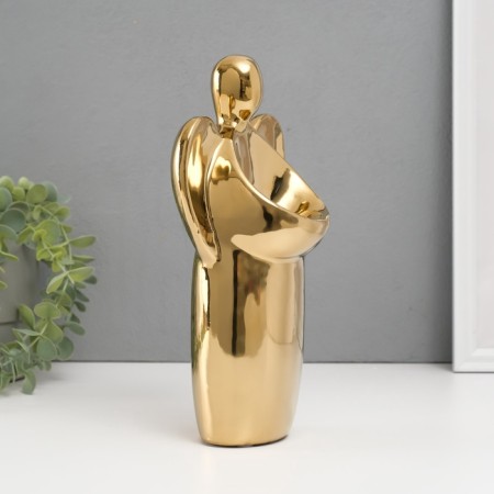 Ceramics candlestick for 1 candle "Angel" d = 3.5 cm gold 14x9.5x25 cm-3