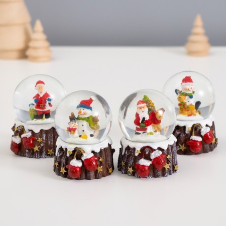 Souvenir Polystone Water Ball "Santa Claus/Snowman with mittens" MIX 6.5x4.5x4.5 cm-1