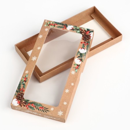 Box for chocolate "spruce branches", with a window, 9.4 x 1.7 x 18.4 cm, New Year-2