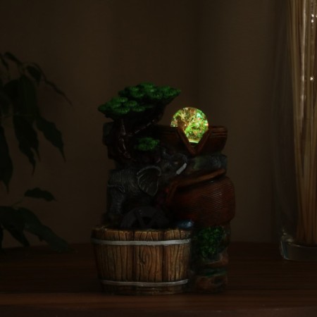 Fountain "Elephant under a tree, a jug and a barrel" 10x14x19 cm (with backlight)-2
